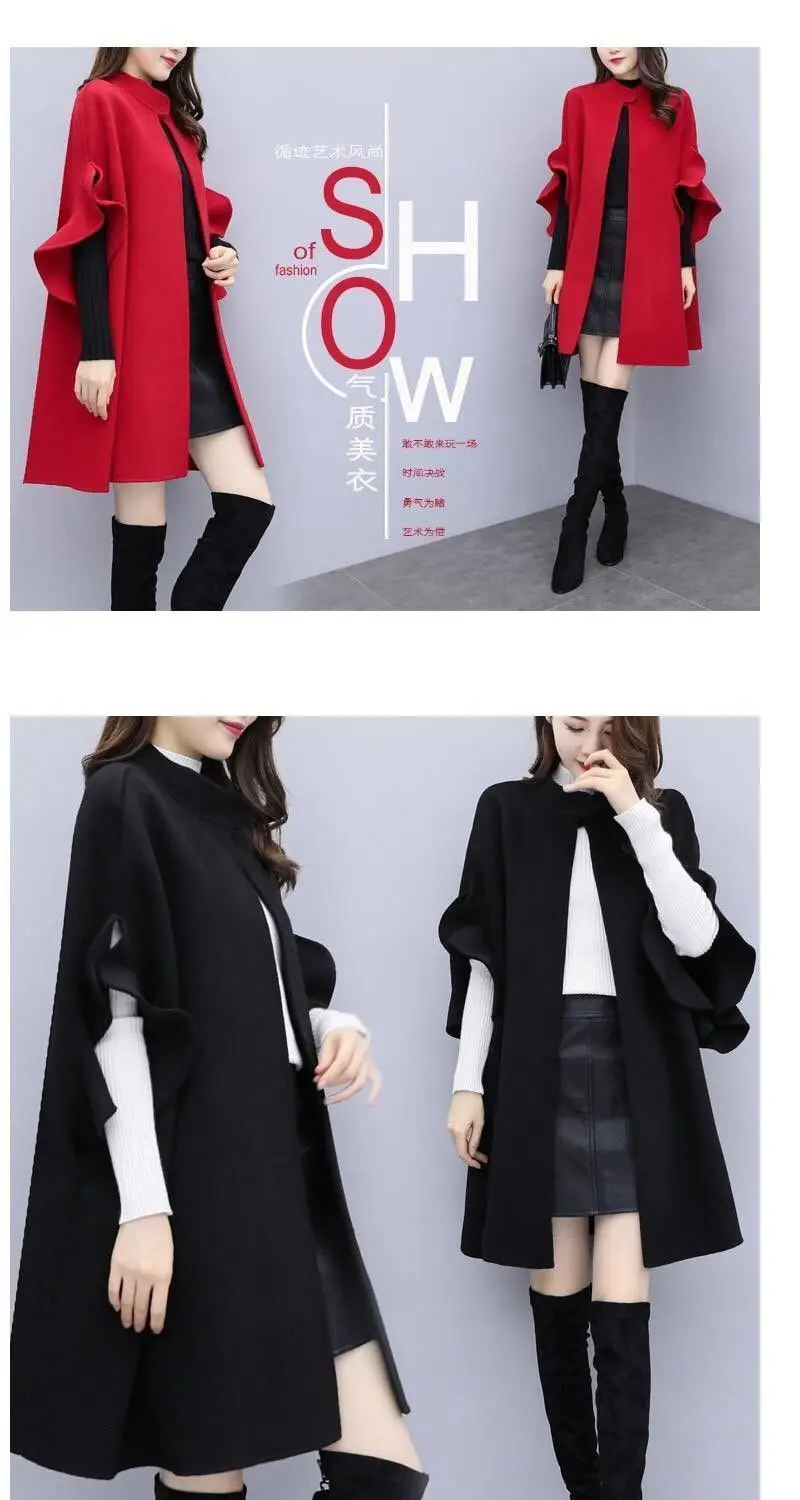 Women's Red British A-Line Wool Coat Large Size — feature 16