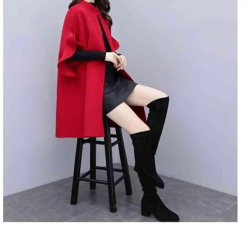 Women's Red British A-Line Wool Coat Large Size — feature 30