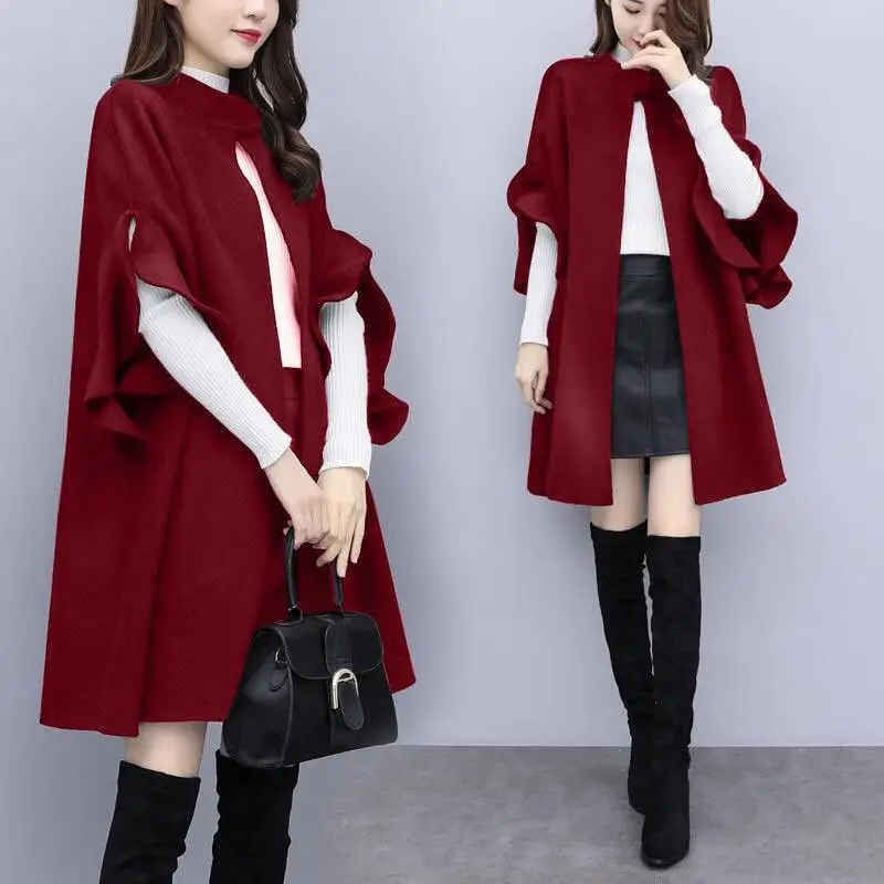 Women's Red British A-Line Wool Coat Large Size — feature 32