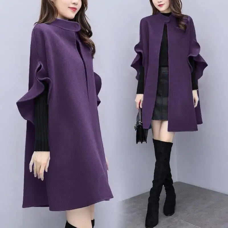 Women's Red British A-Line Wool Coat Large Size — feature 33