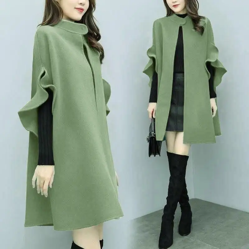 Women's Red British A-Line Wool Coat Large Size — feature 34