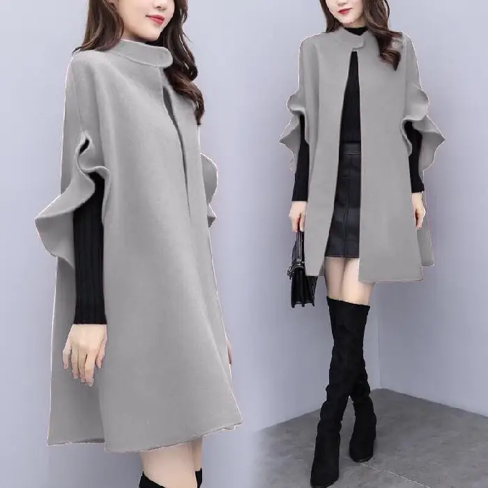 Women's Red British A-Line Wool Coat Large Size - Image 3