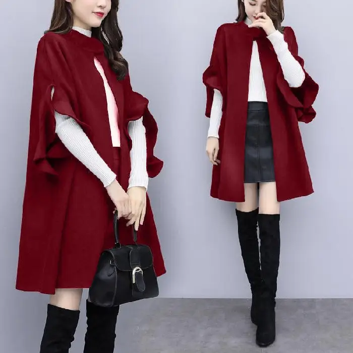 Women's Red British A-Line Wool Coat Large Size - Image 6