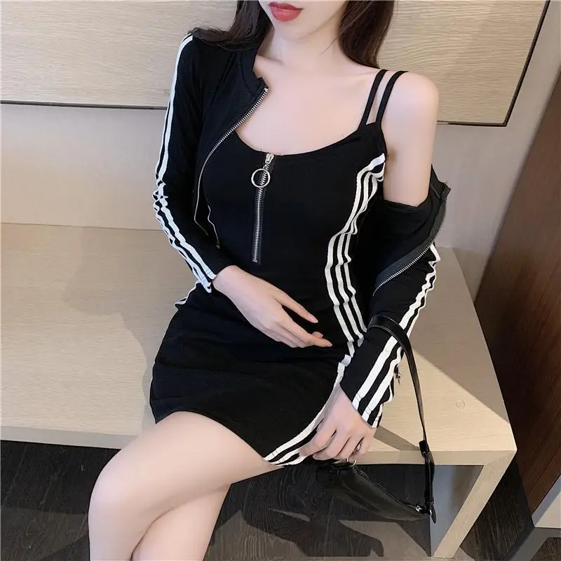 Women's 2-Piece Grey Korean Style Dress with Zip Front — feature 14