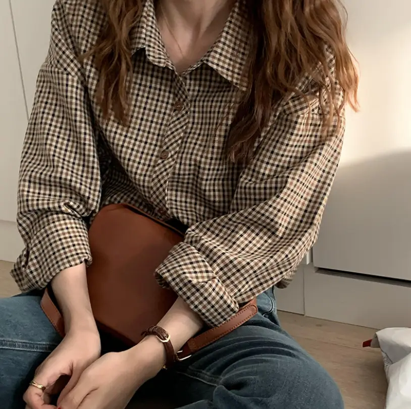 Women British Style Loose Long Sleeve Plaid Shirt 2023 Spring - Image 4