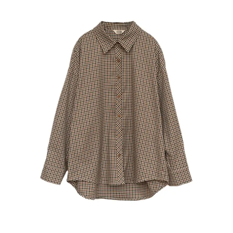 Women British Style Loose Long Sleeve Plaid Shirt 2023 Spring - Image 5