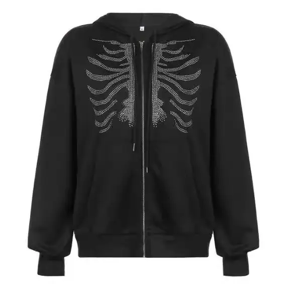 2021 Black Skeleton Print Hoodie Sweatshirt Women - Image 16