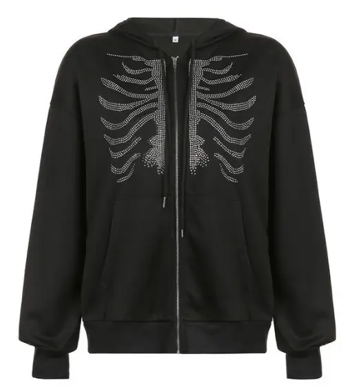2021 Black Skeleton Print Hoodie Sweatshirt Women - Image 8