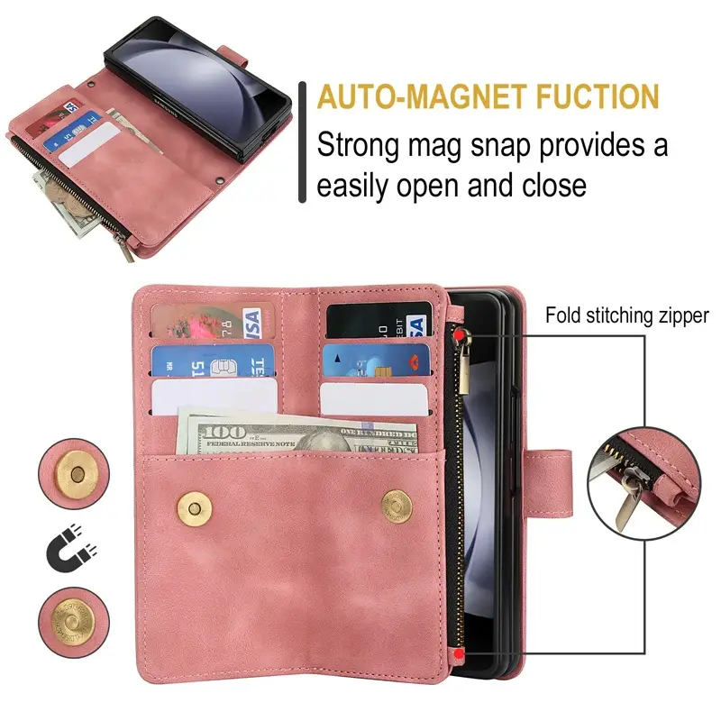 Pink Leather Zfold6 Phone Case with Wristlet - Image 9