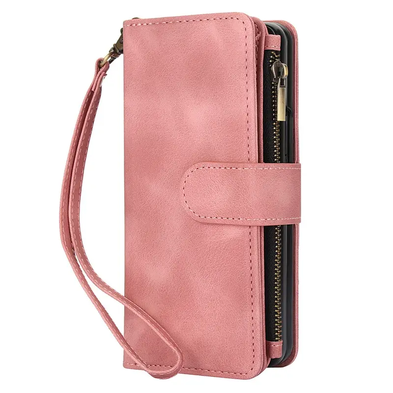 Pink Leather Zfold6 Phone Case with Wristlet - Image 3