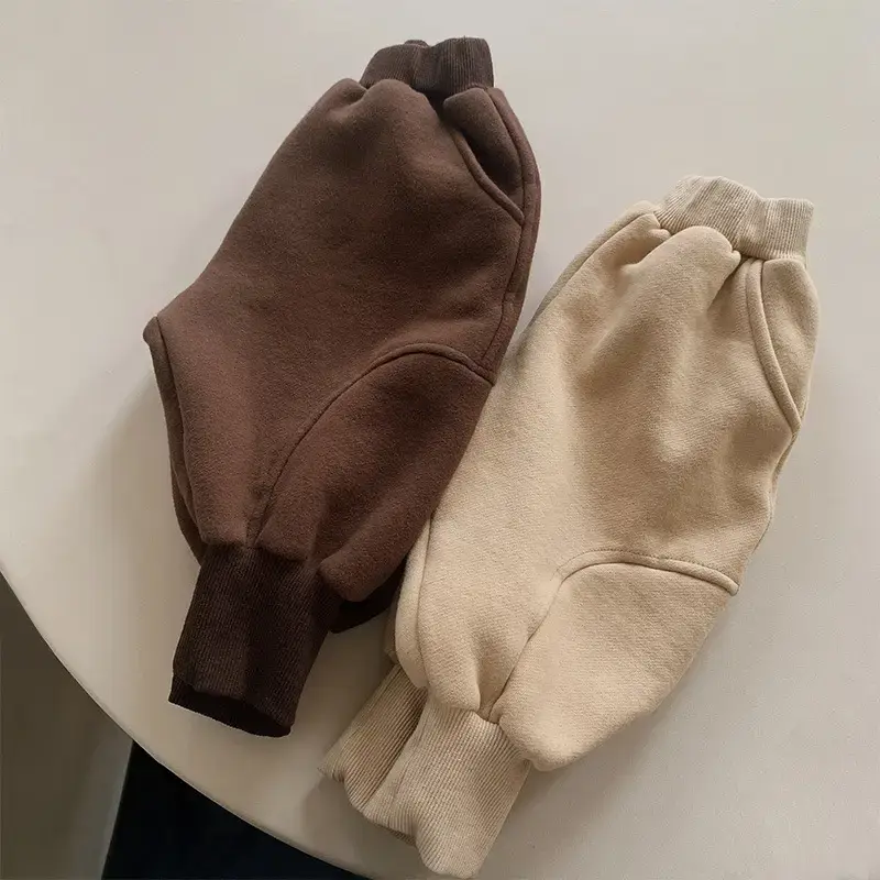 Kids Fleece Warm Pants Beige Winter Loose Fit - Image 4