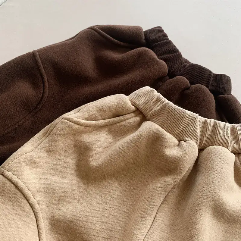 Kids Fleece Warm Pants Beige Winter Loose Fit - Image 5