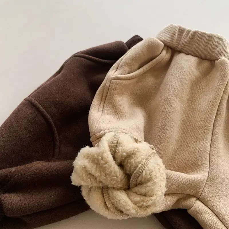Kids Fleece Warm Pants Beige Winter Loose Fit - Image 6