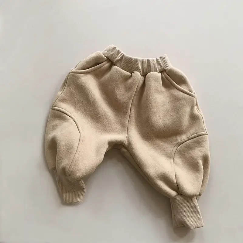 Kids Fleece Warm Pants Beige Winter Loose Fit - Image 2