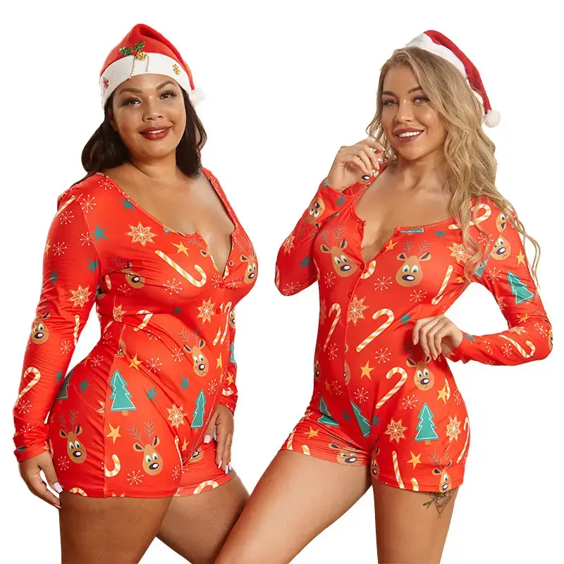 Christmas Printed Jumpsuit Women's Black Long Sleeve - Image 8