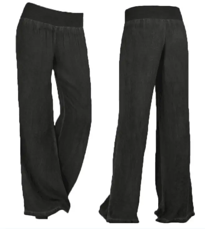 Women's Wide Leg Jeans Blue Cotton Large