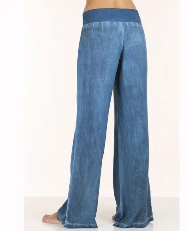 Women's Wide Leg Jeans Blue Cotton Large — feature 3