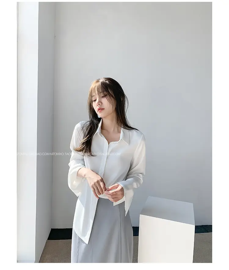 White Long Sleeve Chiffon Shirt for Women 2025 — feature 47