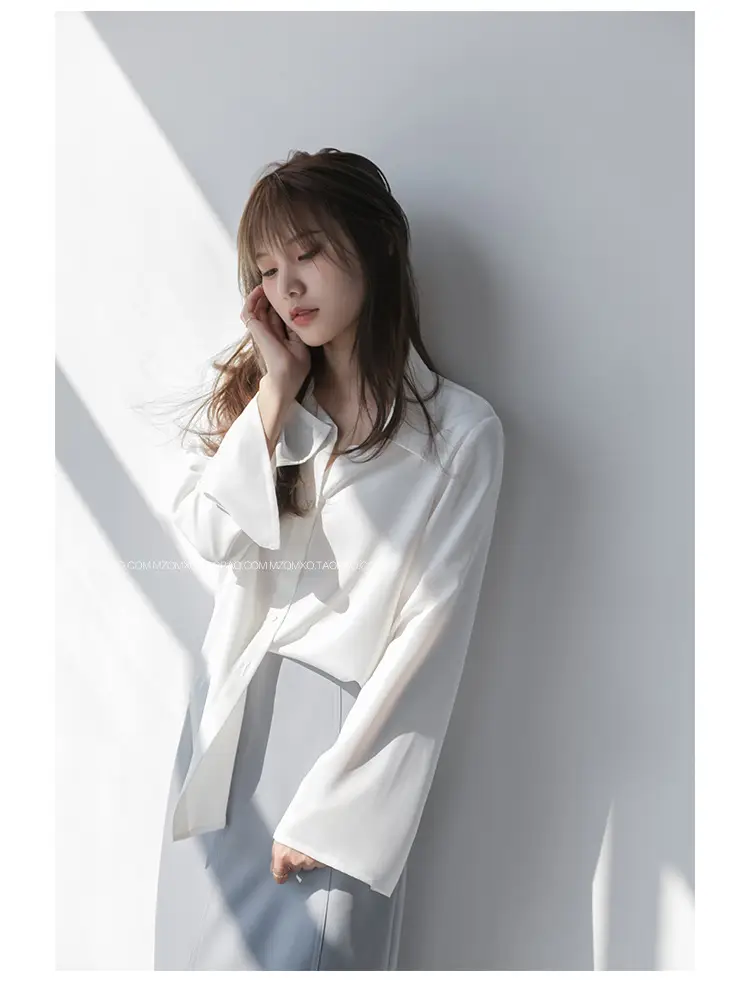 White Long Sleeve Chiffon Shirt for Women 2025 — feature 49