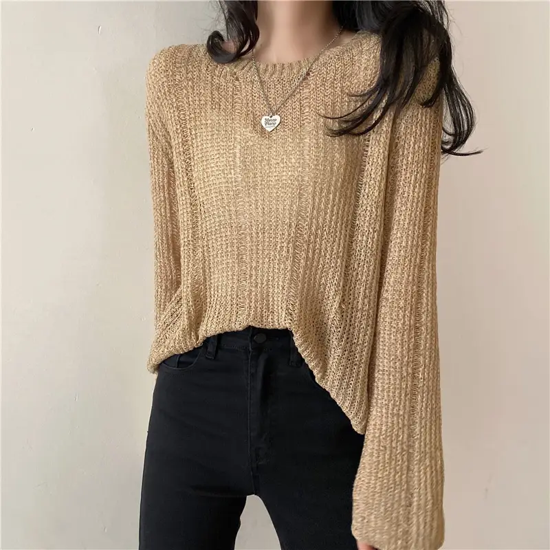 Women's High Waist Knitted Sweater Blue Sunscreen Top - Image 7