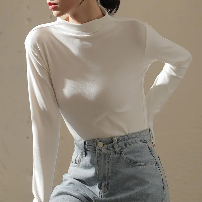 Women Fleece Shirt Brown Half Collar Long Sleeve Autumn Winter - Image 9