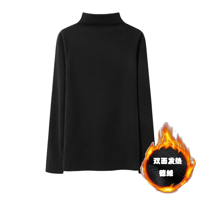 Women Fleece Shirt Brown Half Collar Long Sleeve Autumn Winter - Image 3