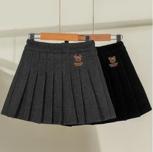 Girls Pleated Woolen Skirts Black 2024 Winter