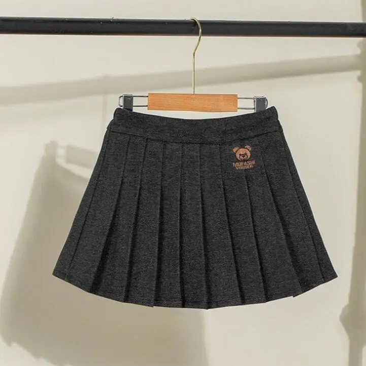 Girls Pleated Woolen Skirts Black 2024 Winter