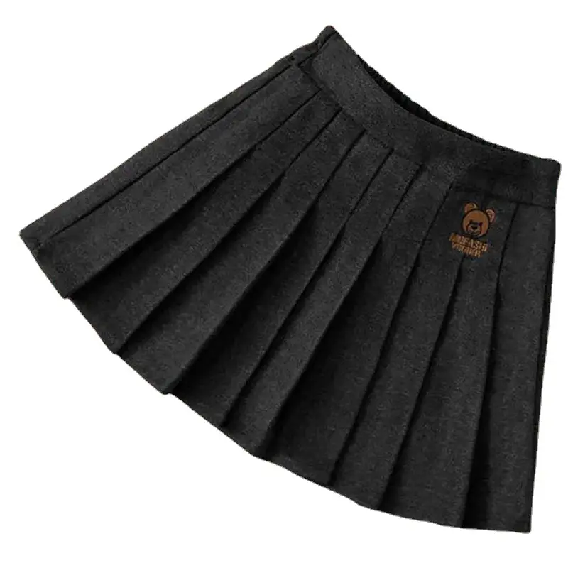 Girls Pleated Woolen Skirts Black 2024 Winter