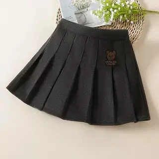 Girls Pleated Woolen Skirts Black 2024 Winter