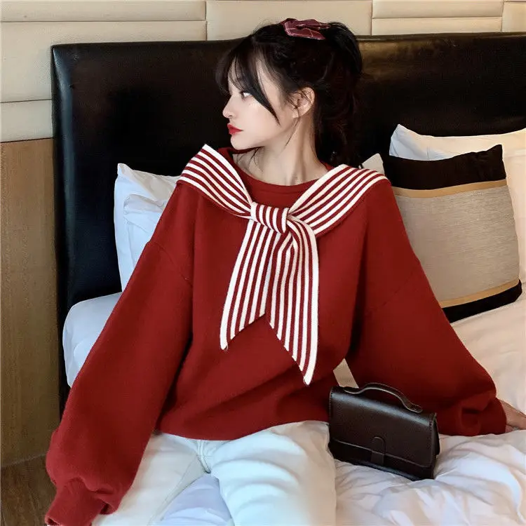 Women's Black Bow Neck Velvet Sweater Autumn Winter 2021 — feature 10