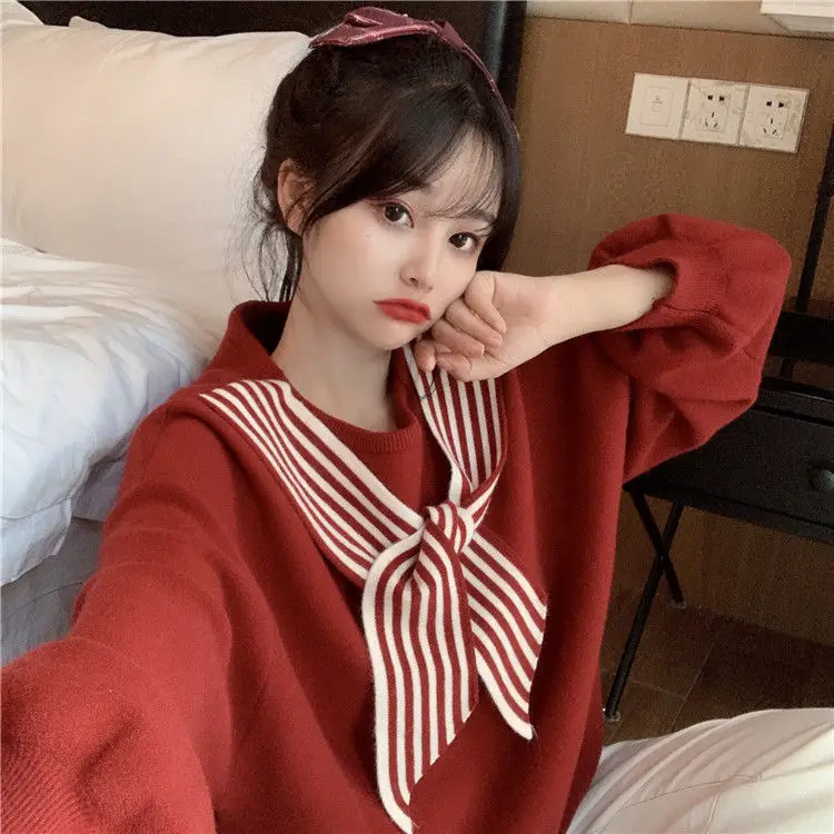 Women's Black Bow Neck Velvet Sweater Autumn Winter 2021 — feature 11
