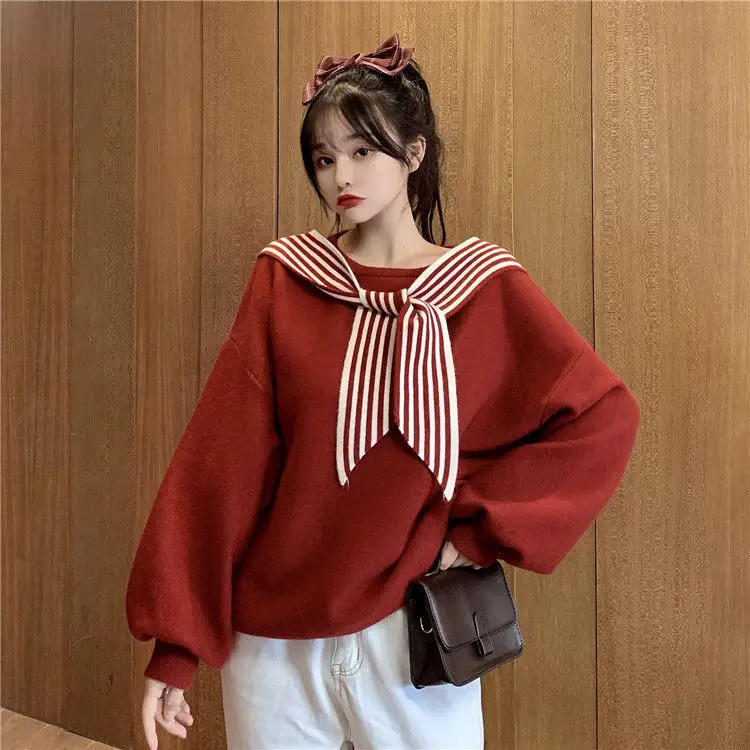 Women's Black Bow Neck Velvet Sweater Autumn Winter 2021 — feature 15