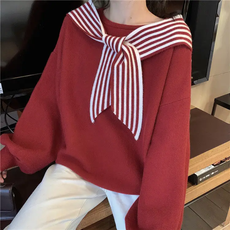 Women's Black Bow Neck Velvet Sweater Autumn Winter 2021 — feature 17