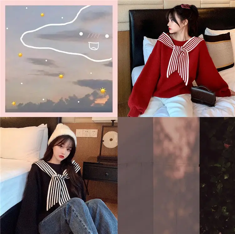 Women's Black Bow Neck Velvet Sweater Autumn Winter 2021 — feature 18
