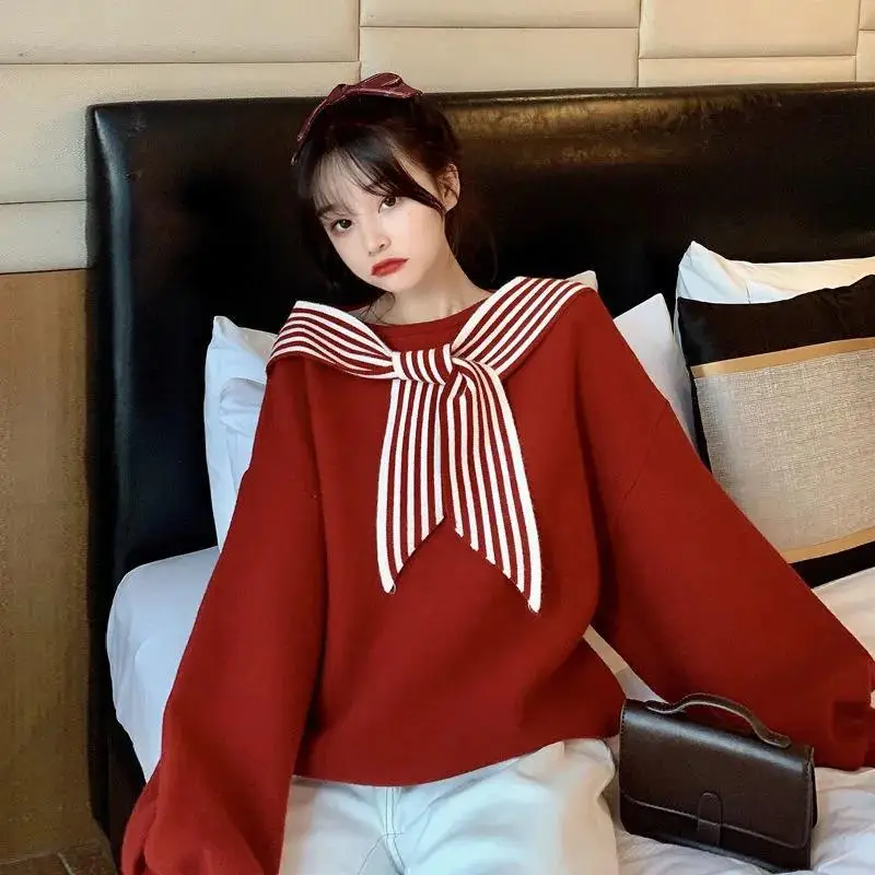 Women's Black Bow Neck Velvet Sweater Autumn Winter 2021 — feature 2