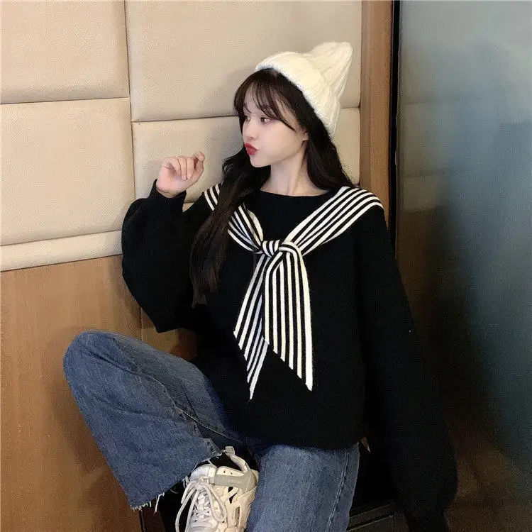 Women's Black Bow Neck Velvet Sweater Autumn Winter 2021 — feature 20