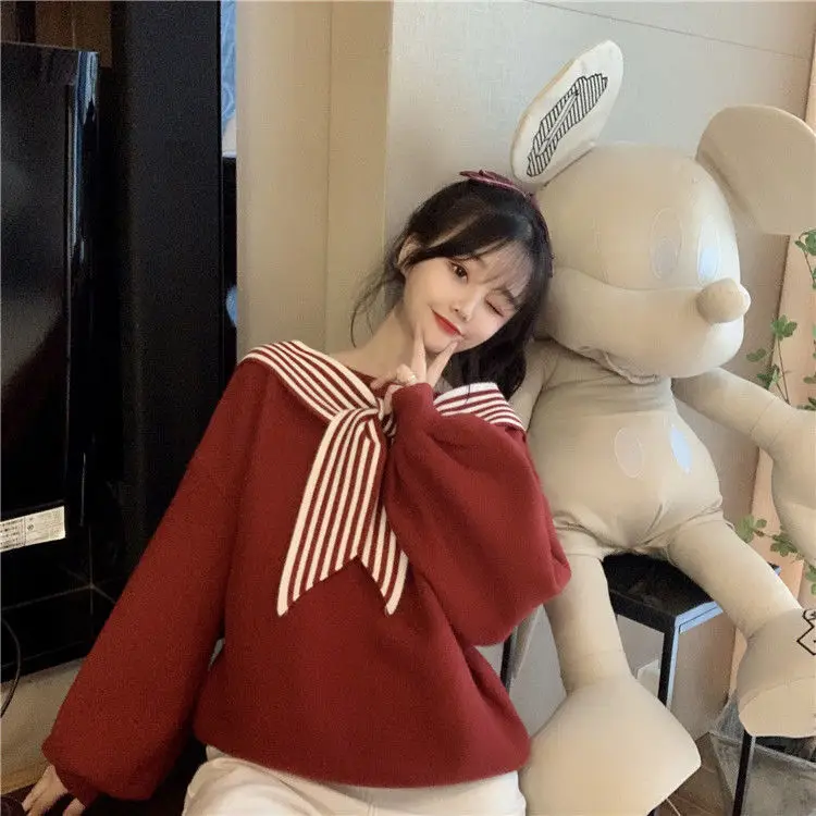 Women's Black Bow Neck Velvet Sweater Autumn Winter 2021 — feature 3