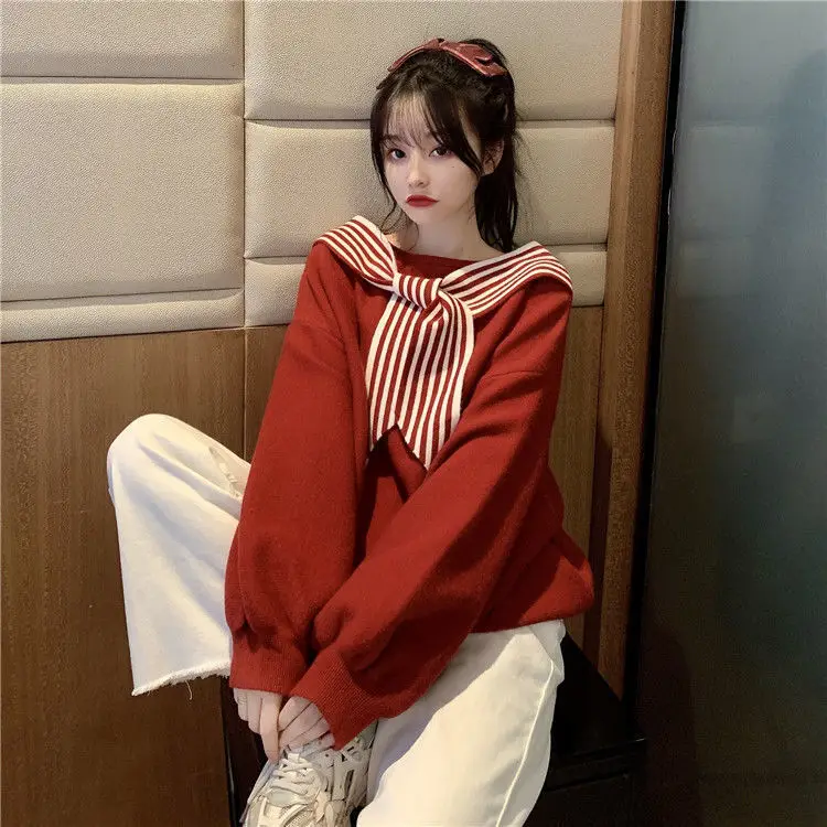 Women's Black Bow Neck Velvet Sweater Autumn Winter 2021 — feature 4