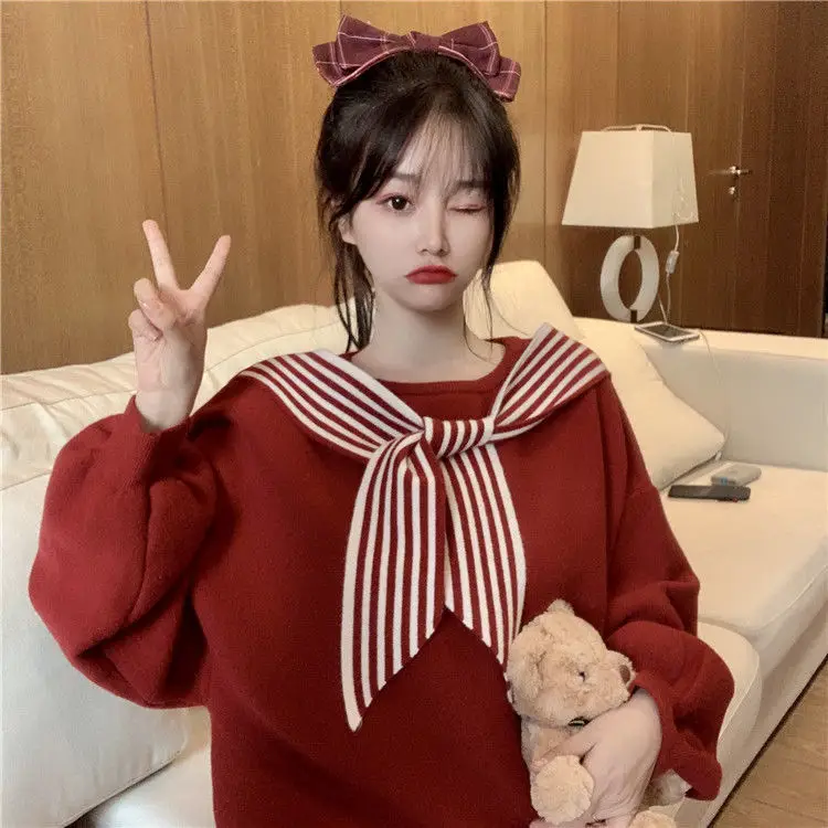 Women's Black Bow Neck Velvet Sweater Autumn Winter 2021 — feature 5