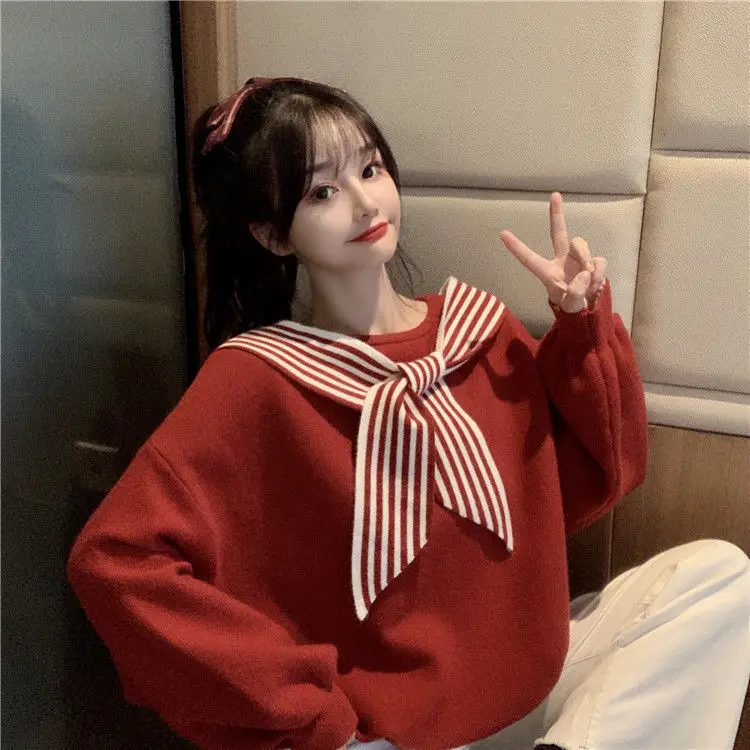 Women's Black Bow Neck Velvet Sweater Autumn Winter 2021 — feature 6