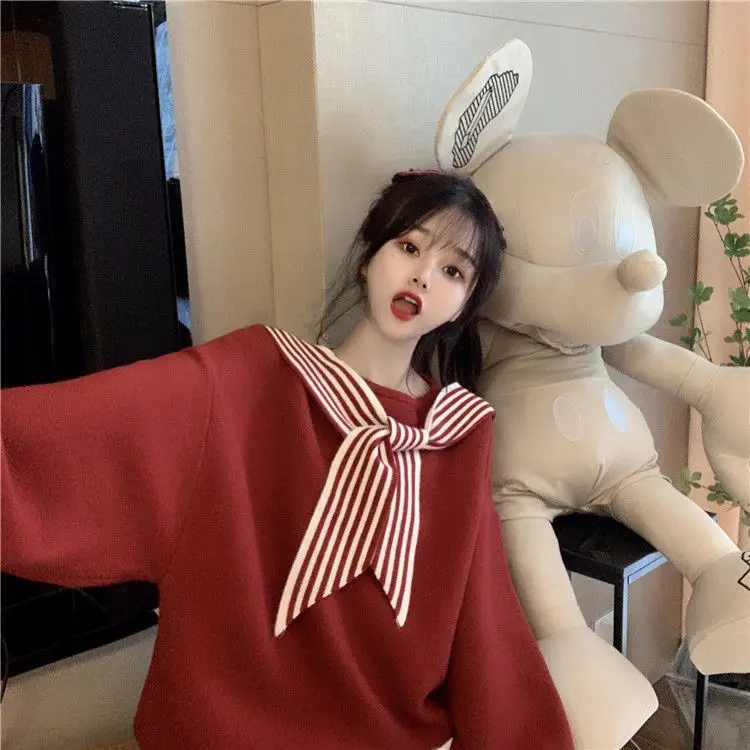 Women's Black Bow Neck Velvet Sweater Autumn Winter 2021 — feature 7