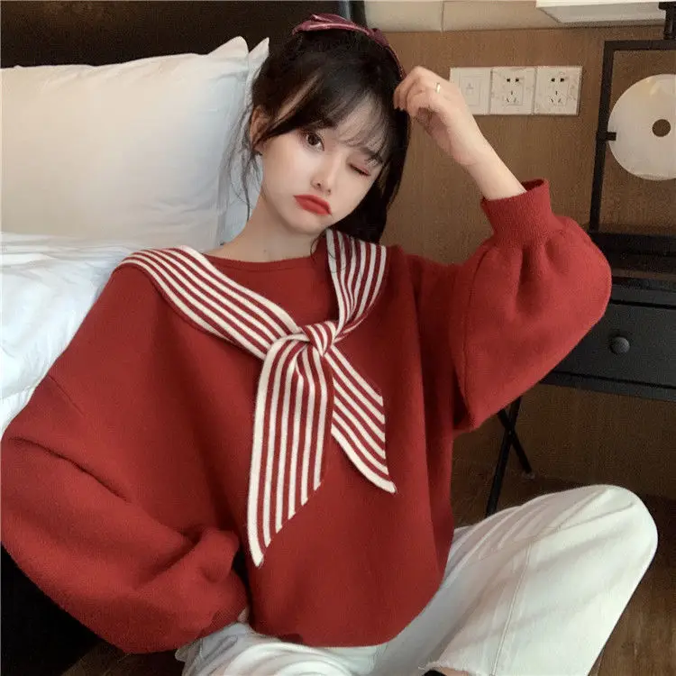 Women's Black Bow Neck Velvet Sweater Autumn Winter 2021 — feature 8