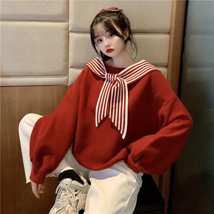 Women's Black Bow Neck Velvet Sweater Autumn Winter 2021 — feature 9