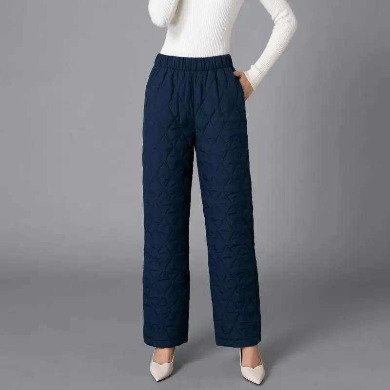 Wide Leg Quilted Cotton Trousers Large Medium - Image 2