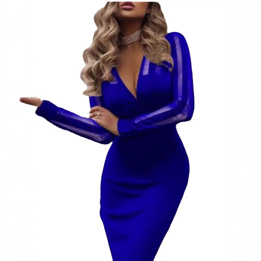 2025 Women's Dress Deep V Pleated Sequin Mesh Bodycon - Image 6