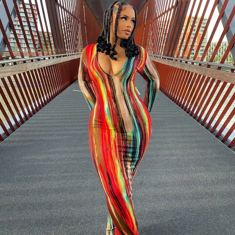 2026 Temu Plus Size V-Neck Printed Long Sleeve Dress - Image 2