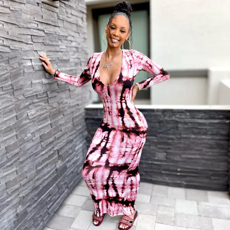2026 Temu Plus Size V-Neck Printed Long Sleeve Dress - Image 6