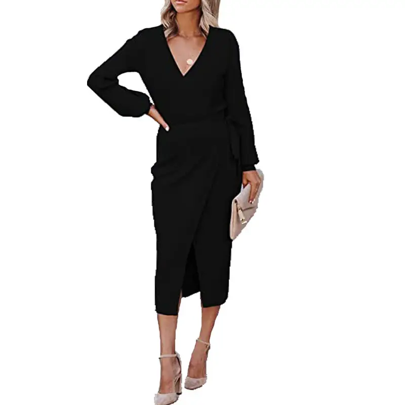 2023 Long V-Neck Knitted Dress for Women Beige