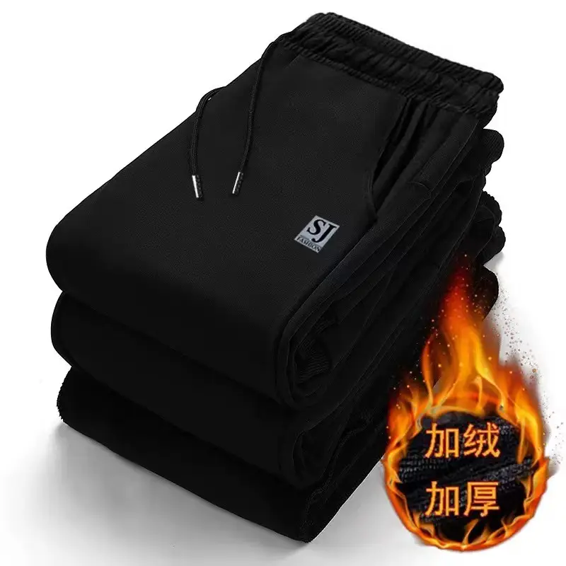 Men's Black Fleece Lined Winter Pants Warm Casual - Image 3